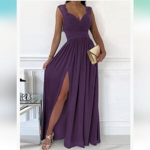 Purple Ruched Sweetheart Maxi Gown